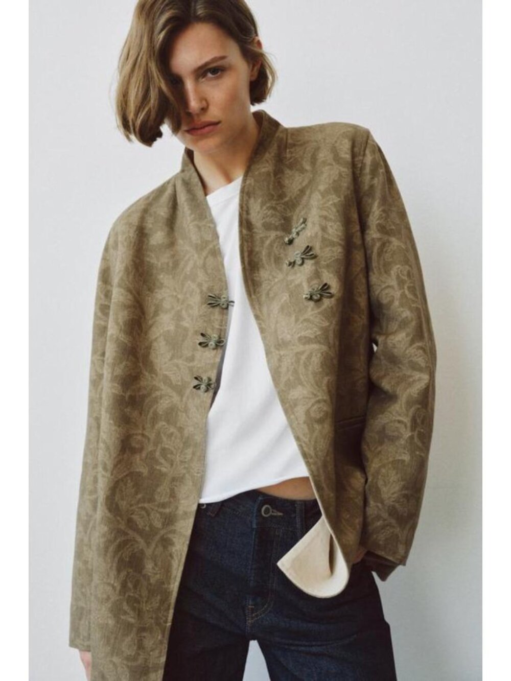 ZARA ZW COLLECTION JACQUARD FIREMAN CLASP BLAZER - Picture 1 of 6